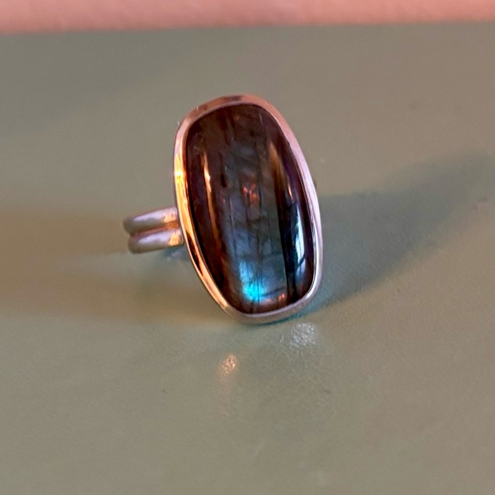 Sterling Silver Labradorite Gemstone Large Ring 8